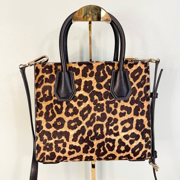 Michael Kors Black Leopard Real Haircalf Dyed Leather Crossbody Sling Handbag - Picture 3 of 16